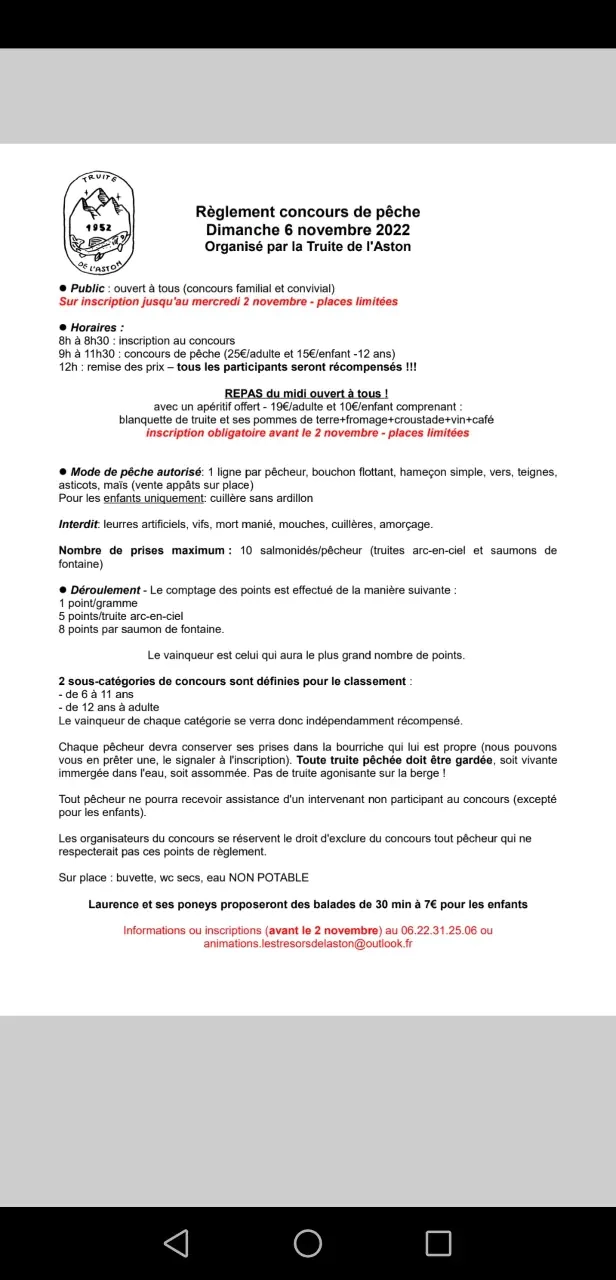 Concours de pêche et repas de clôture à l'étang le 6 novembre 2022